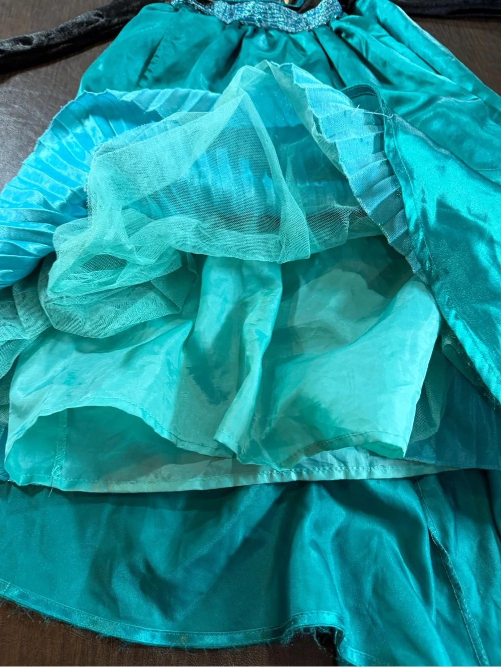 Disney Frozen Anna Girls' Teal Satin Layered Dress with Black Bodice Sz XS 3T-4T
